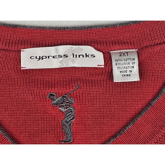 Cypress Links Sweater Vest Men 2XT Tall Sleeveless V Neck Knit Red‎ Cotton - Picture 2 of 5
